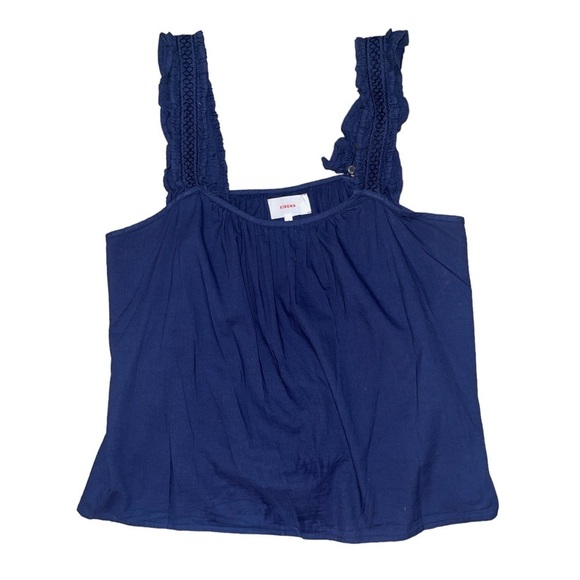 Xirena navy blue crochet ruffle sleeve tank top women’s size large - Picture 1 of 7